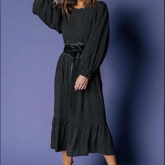 Clad + Cloth Black Polka Dot Midi Dress (NWT) - Picture 3 of 3